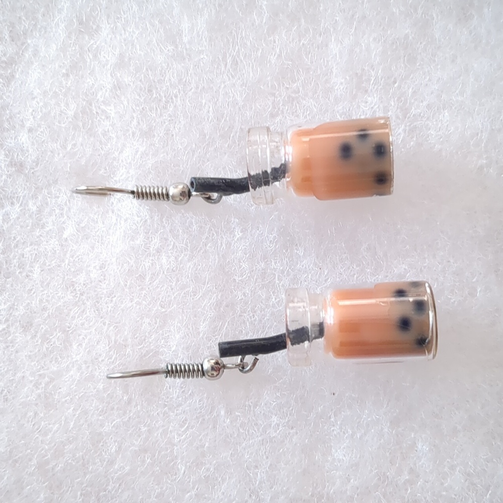 Peach Boba Tea Drop Earrings - Picture 2 of 4